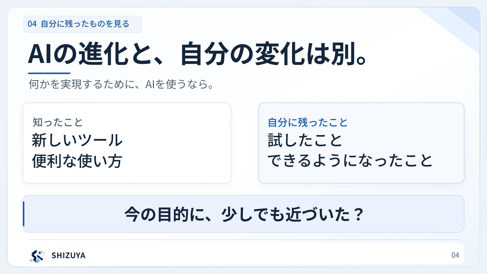 自分の目的から相談し、答えを考え、使ったあとに振り返る